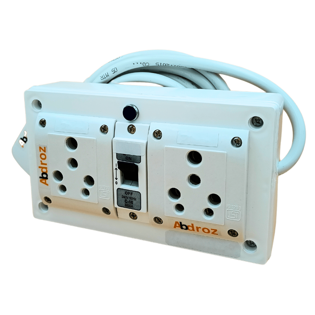 ABDROZ 15A 16A 20A Heavy Duty Extension Board 2 Socket (2800W) Surge Protector with Fuse Indicator Individual Switches Copper Wire Cable for Small & Large Appliances, 220 Volts.