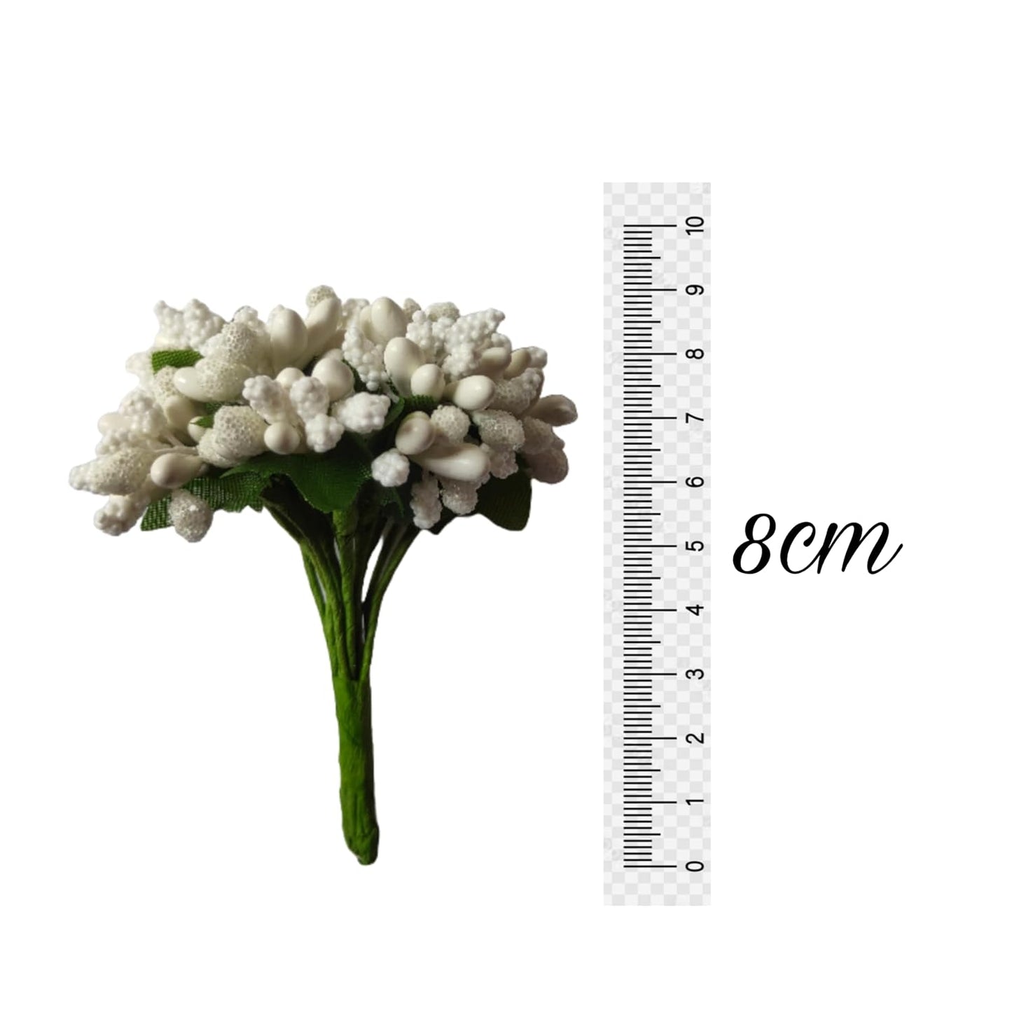Rainbow Junction® Artificial White Pollen Flower for DIY Craft, Jewellery Making, Hair Accessories, Home Decoration (White,12 Bunch of 12 Pollen Each)