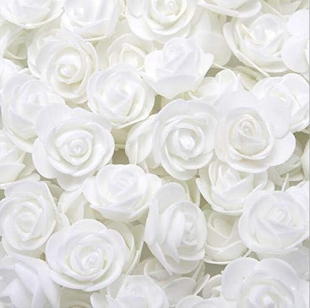 ABDROZ® 50pcs Artificial Rose, Fake Foam Water Floating Flowers for Festival and Events, Home Decor, DIY Crafts, Wedding Decoration, Pooja Room, Gift Packing (White)