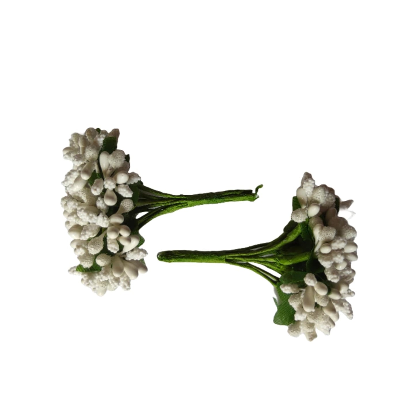 Rainbow Junction® Artificial White Pollen Flower for DIY Craft, Jewellery Making, Hair Accessories, Home Decoration (White,12 Bunch of 12 Pollen Each)