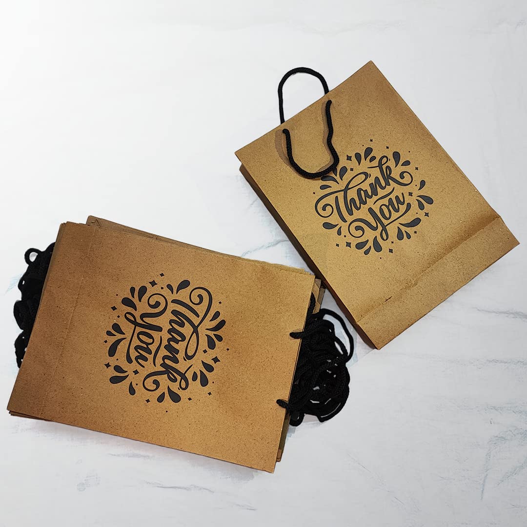 Suffix Retail ® (Pack of 50) Brown Paper Thank You Gift Bags with Braided Cotton Handles (12X8.7X3 inches)