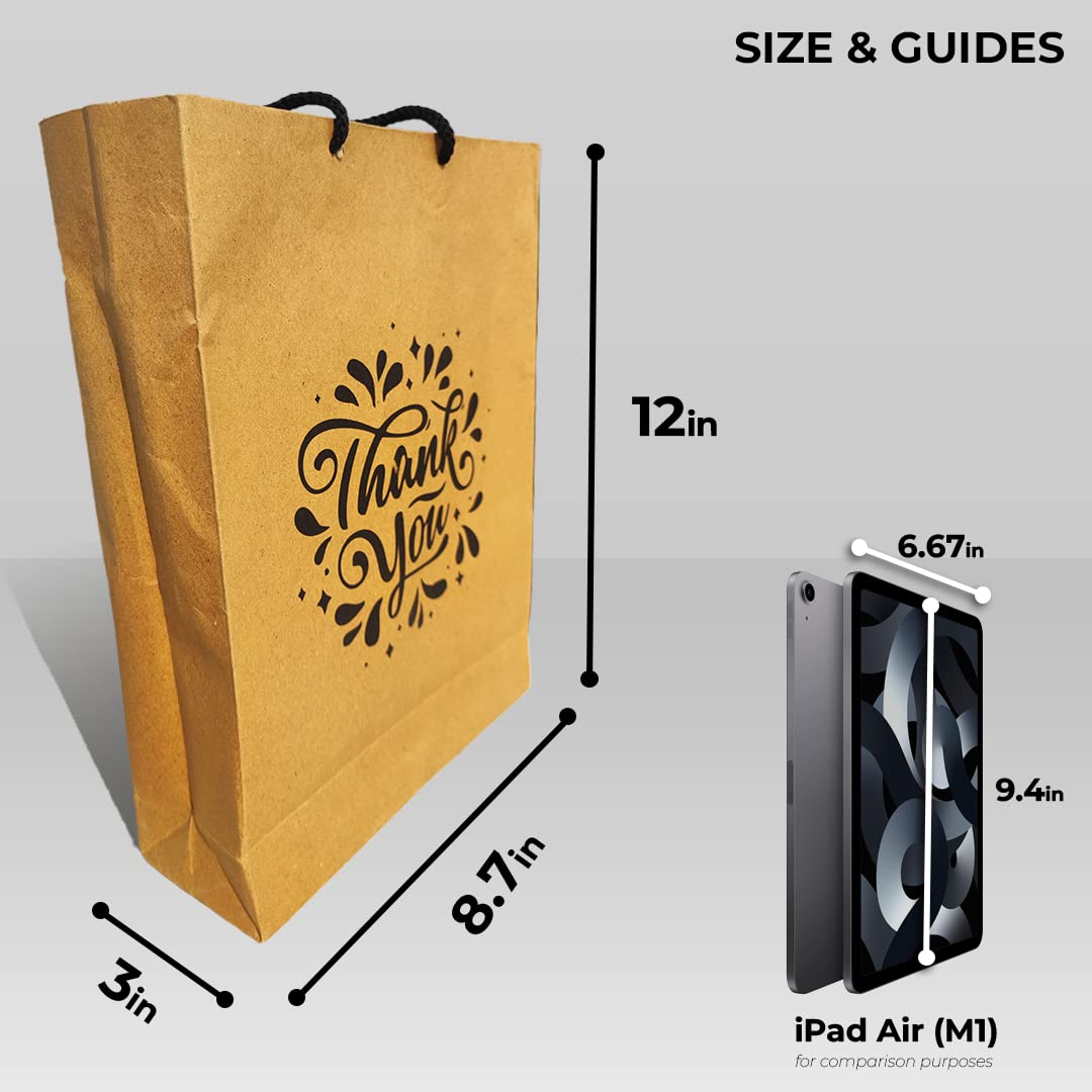 Suffix Retail ® (Pack of 50) Brown Paper Thank You Gift Bags with Braided Cotton Handles (12X8.7X3 inches)