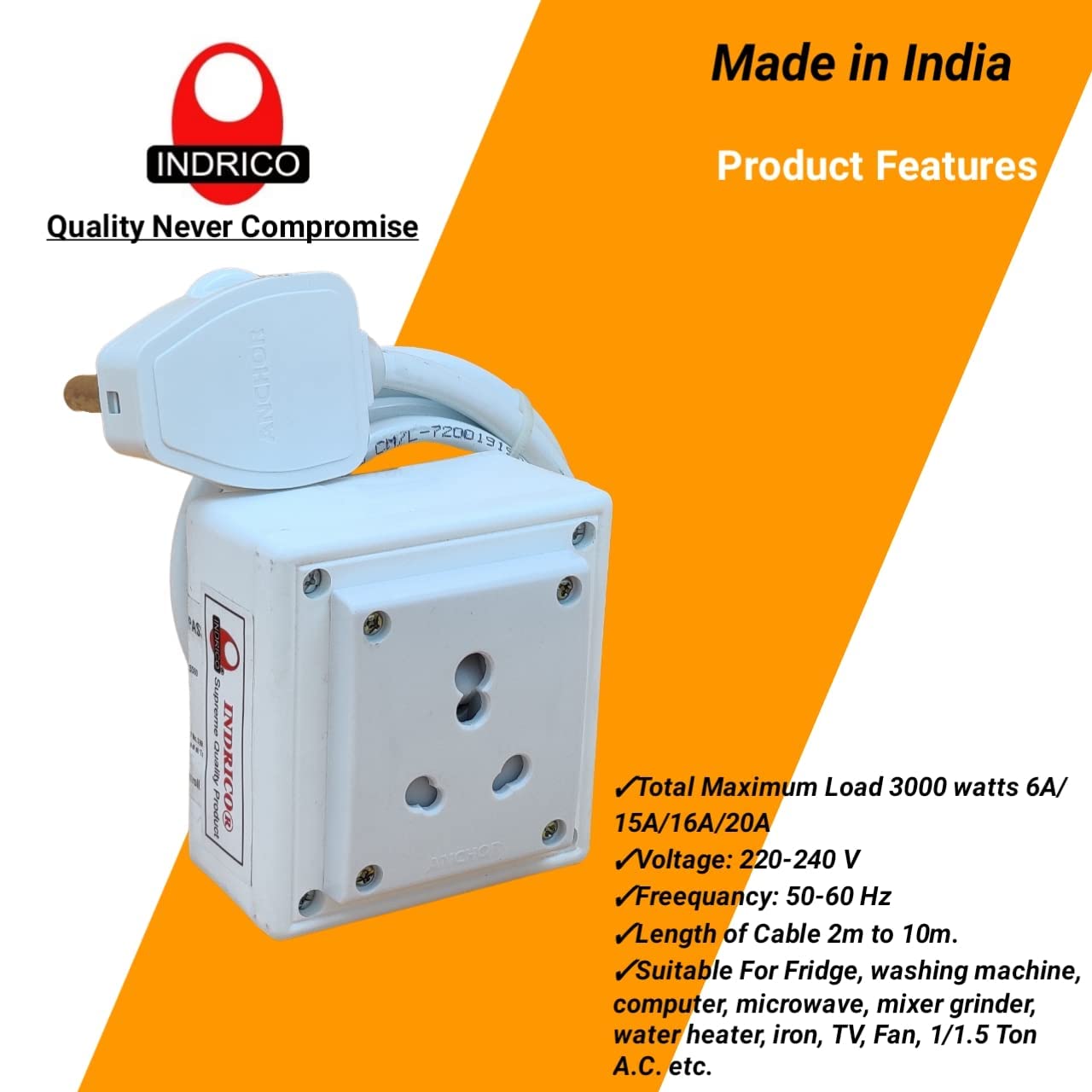 INDRICO 16A/15A/20A Extension Board Heavy Duty for EV Charging