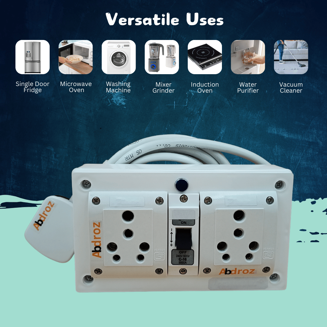 ABDROZ 15A 16A 20A Heavy Duty Extension Board 2 Socket (2800W) Surge Protector with Fuse Indicator Individual Switches Copper Wire Cable for Small & Large Appliances, 220 Volts.