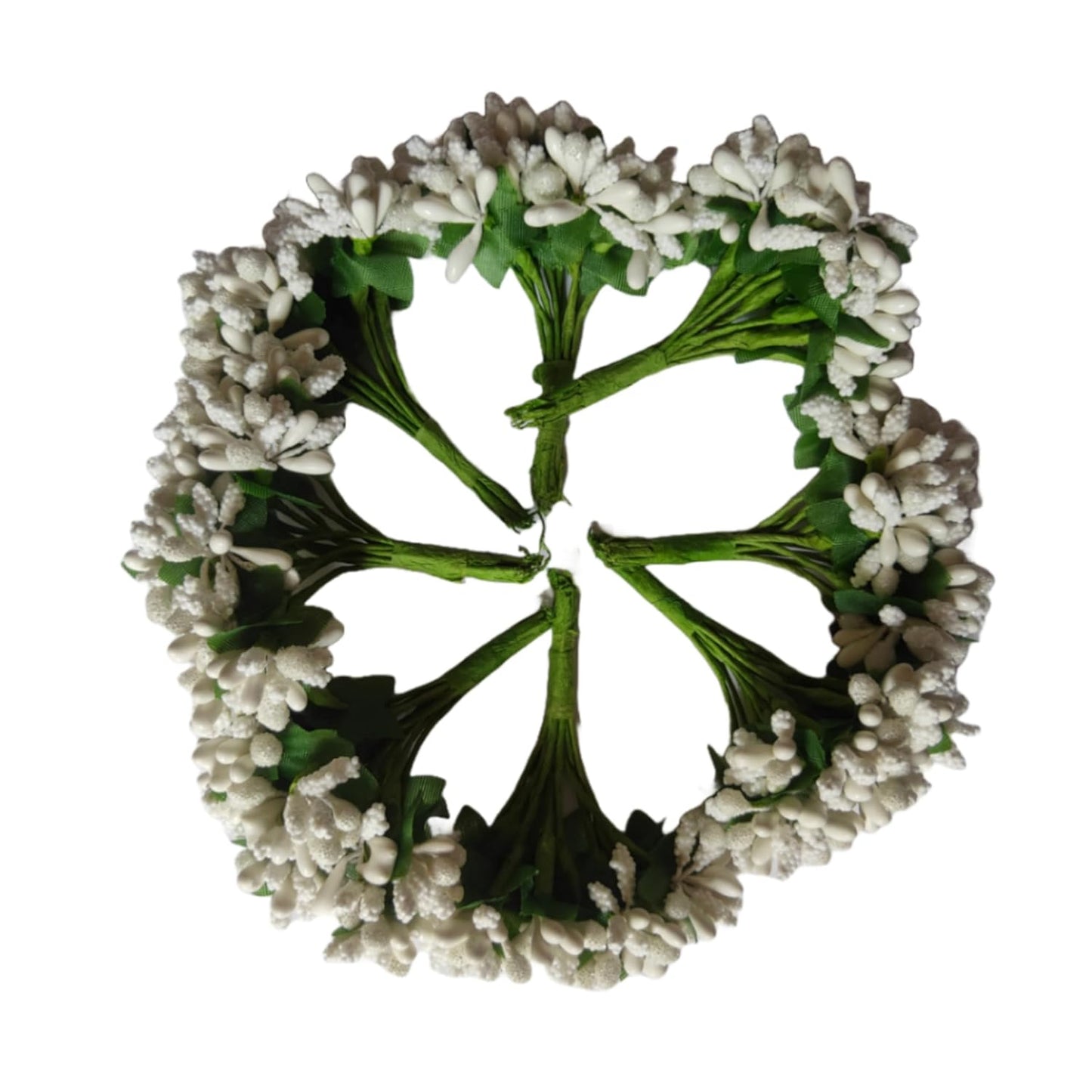Rainbow Junction® Artificial White Pollen Flower for DIY Craft, Jewellery Making, Hair Accessories, Home Decoration (White,9 Bunch of 12 Pollen Each)