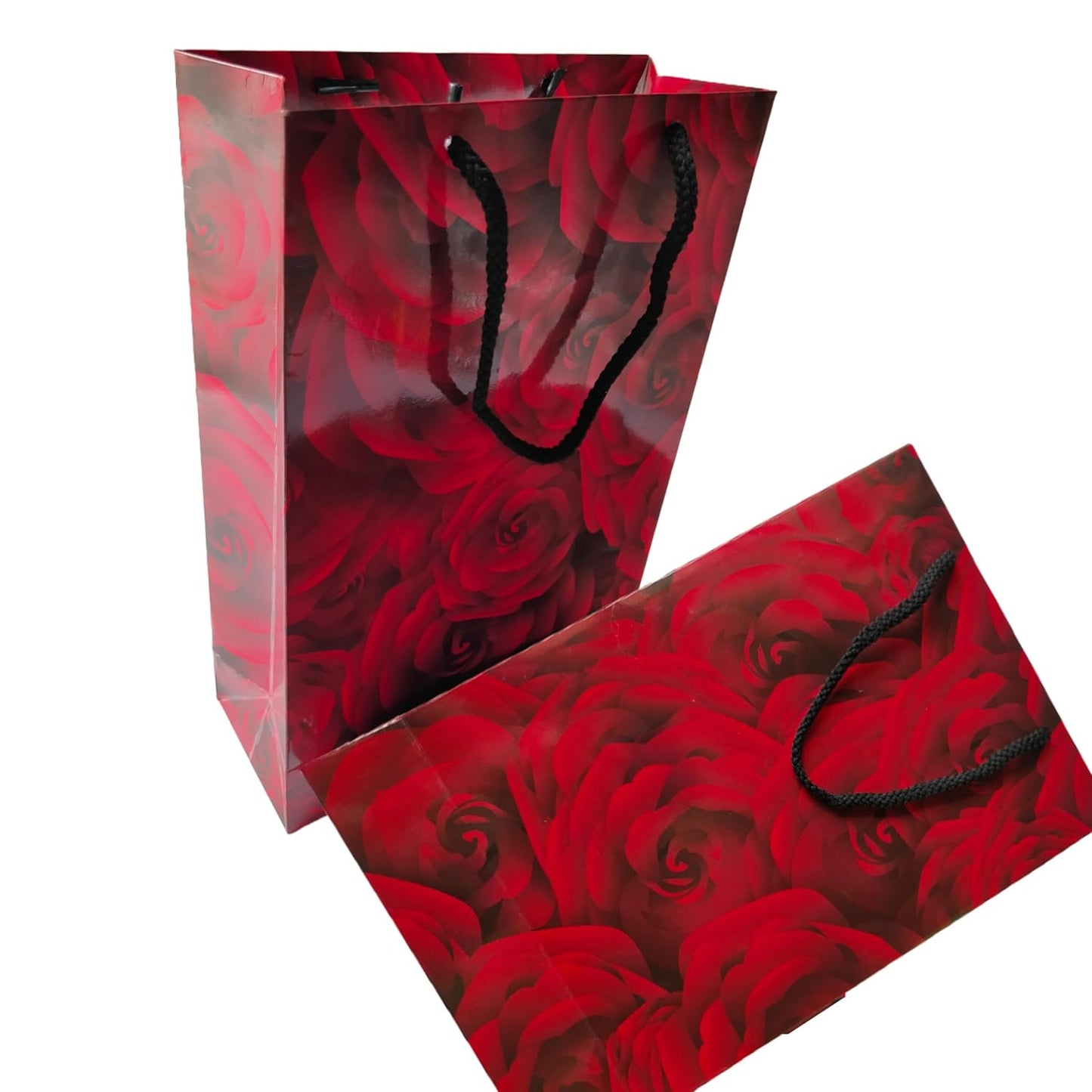 RAINBOW JUNCTION® 2pcs Paper Bags – Return Gift Bags with Handles For Weddings, Anniversaries, Birthdays, Diwali, Navratri, Holiday Presents, Events, Baby Shower, Valentine’s Day (Rose Theme)