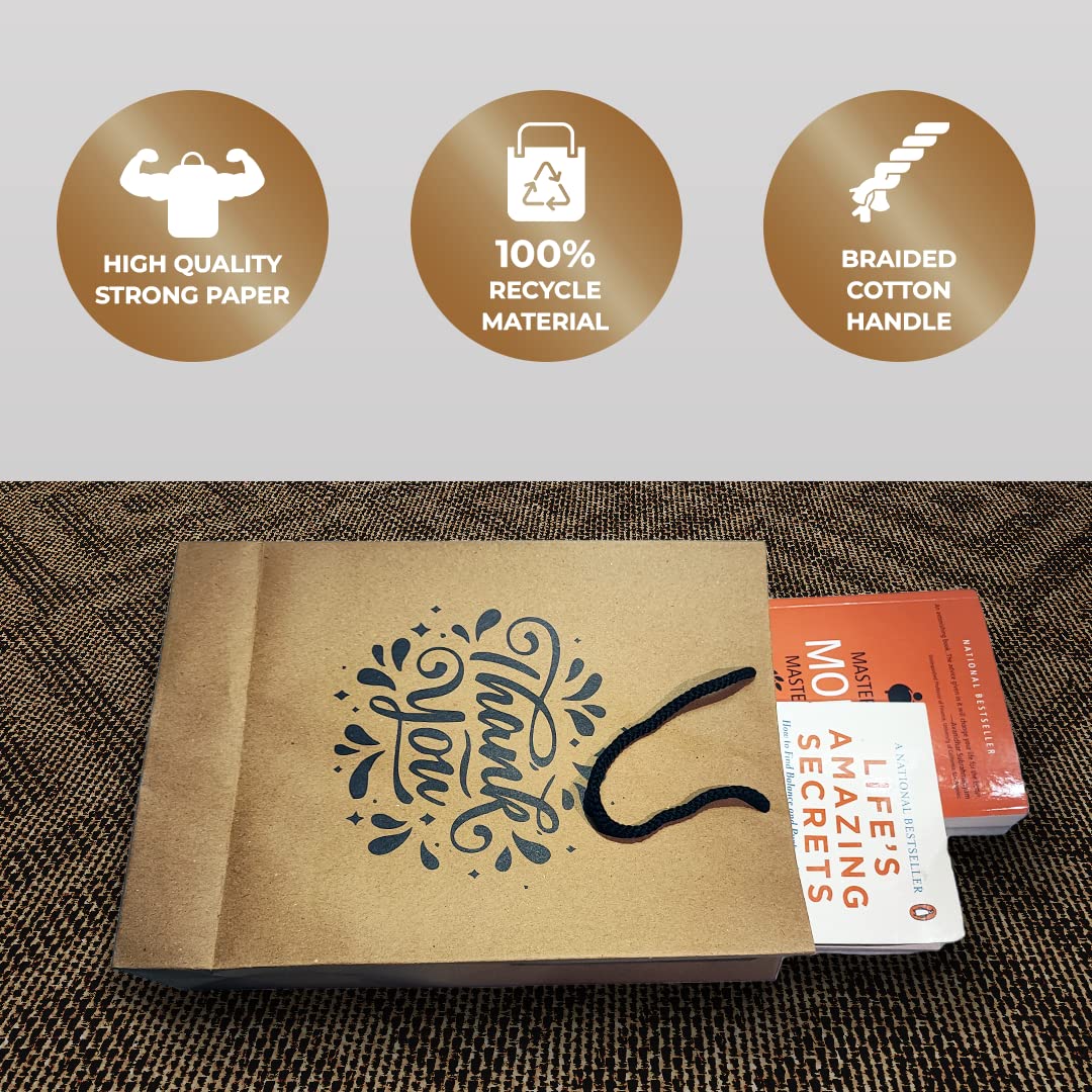 Suffix Retail ® (Pack of 50) Brown Paper Thank You Gift Bags with Braided Cotton Handles (12X8.7X3 inches)