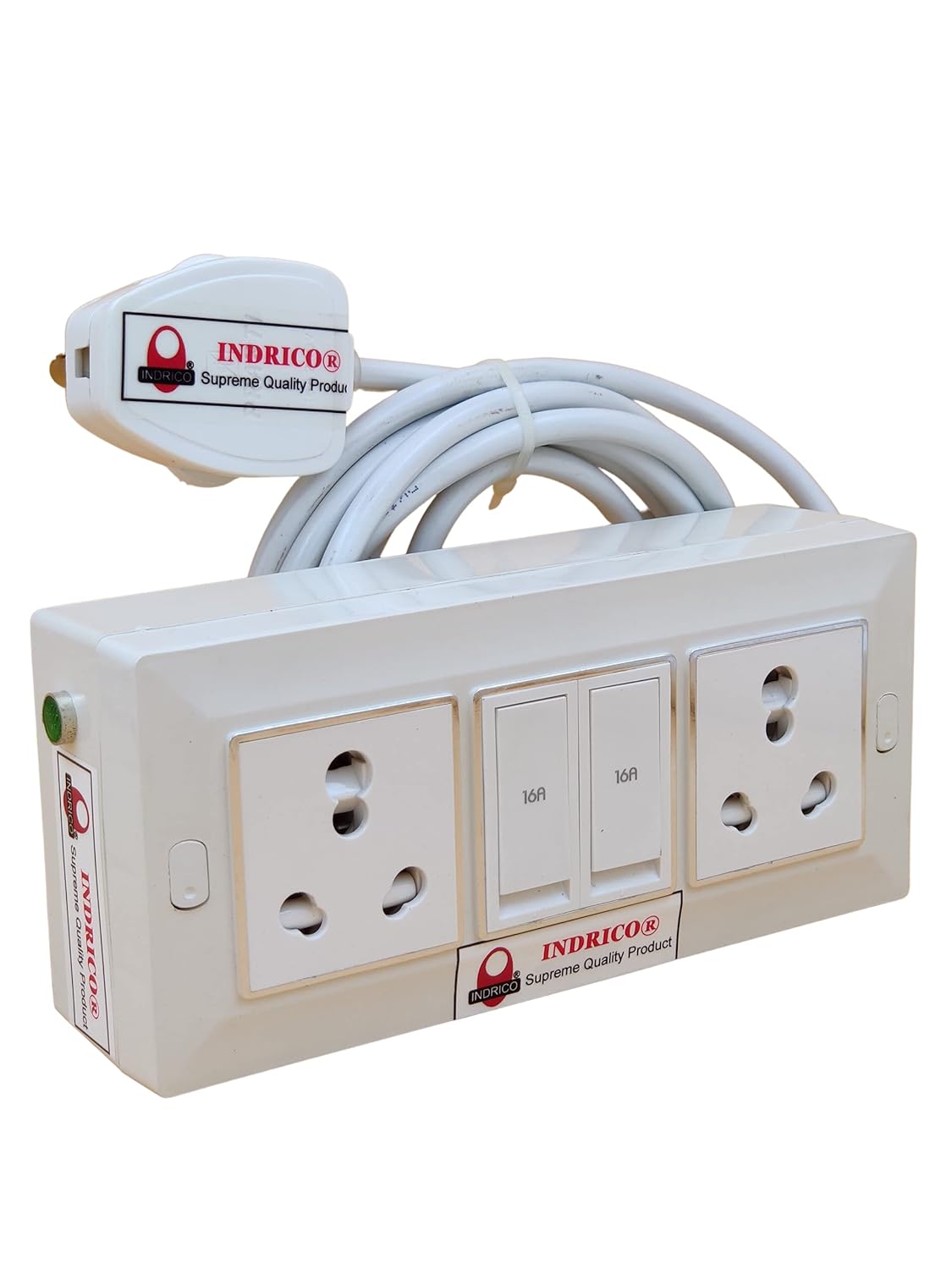 INDRICO Electric Extension Switch Board - 16A/20A + 16A/20A with Individual Switches and Heavy Duty (Rating 2000W) PVC (White) (2 Meter cable)