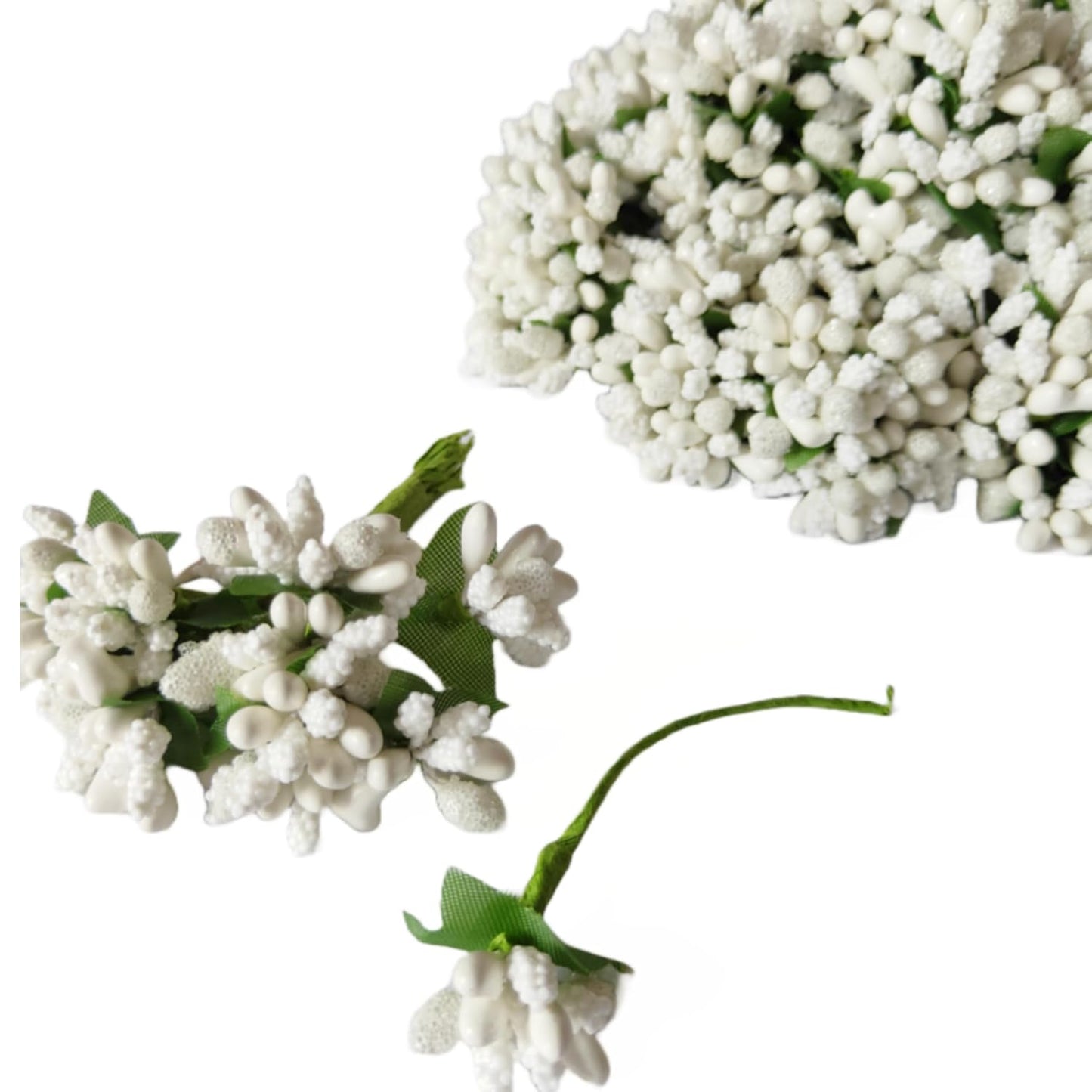 Rainbow Junction® Artificial White Pollen Flower for DIY Craft, Jewellery Making, Hair Accessories, Home Decoration (White,6 Bunch of 12 Pollen Each, 72pcs)