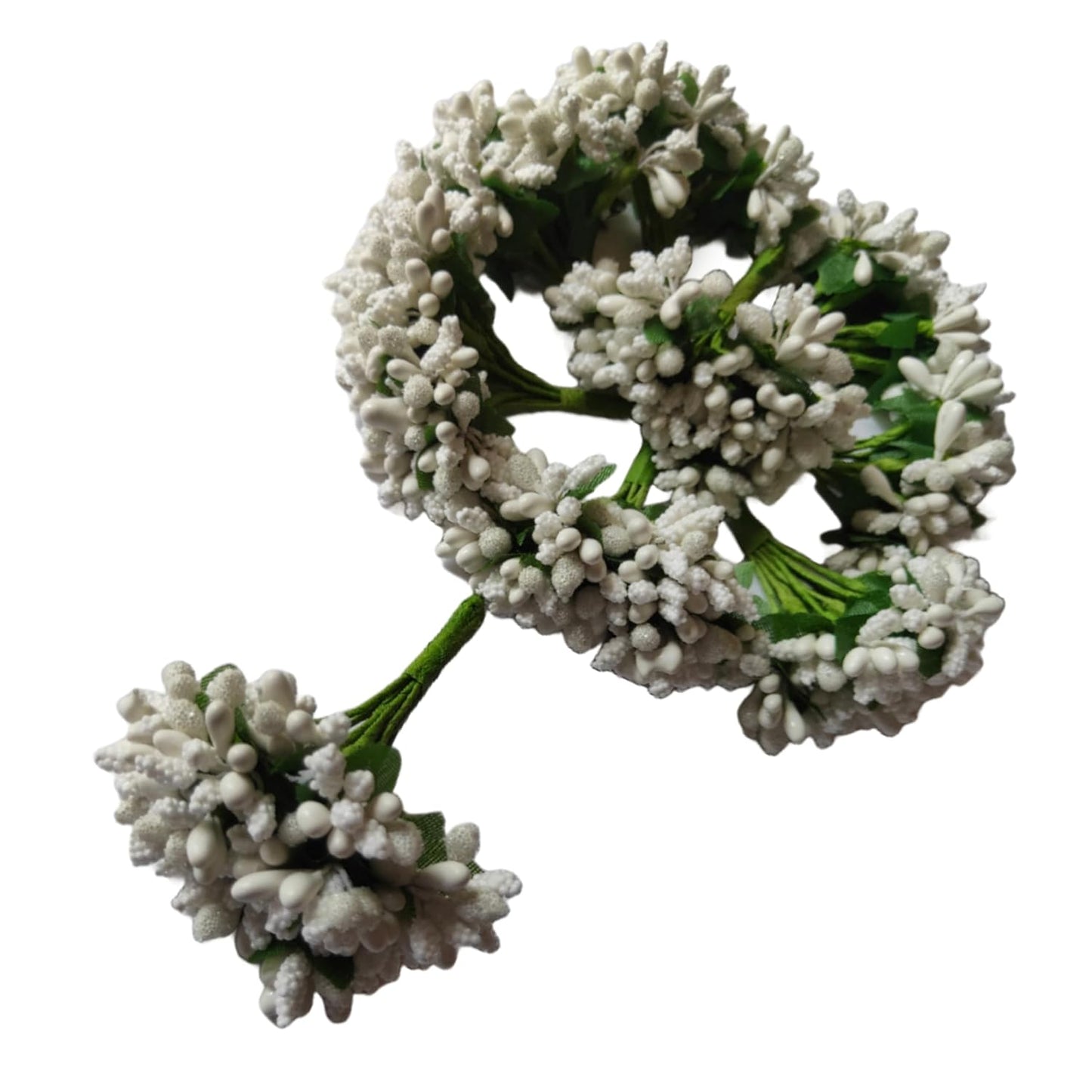 Rainbow Junction® Artificial White Pollen Flower for DIY Craft, Jewellery Making, Hair Accessories, Home Decoration (White,6 Bunch of 12 Pollen Each, 72pcs)