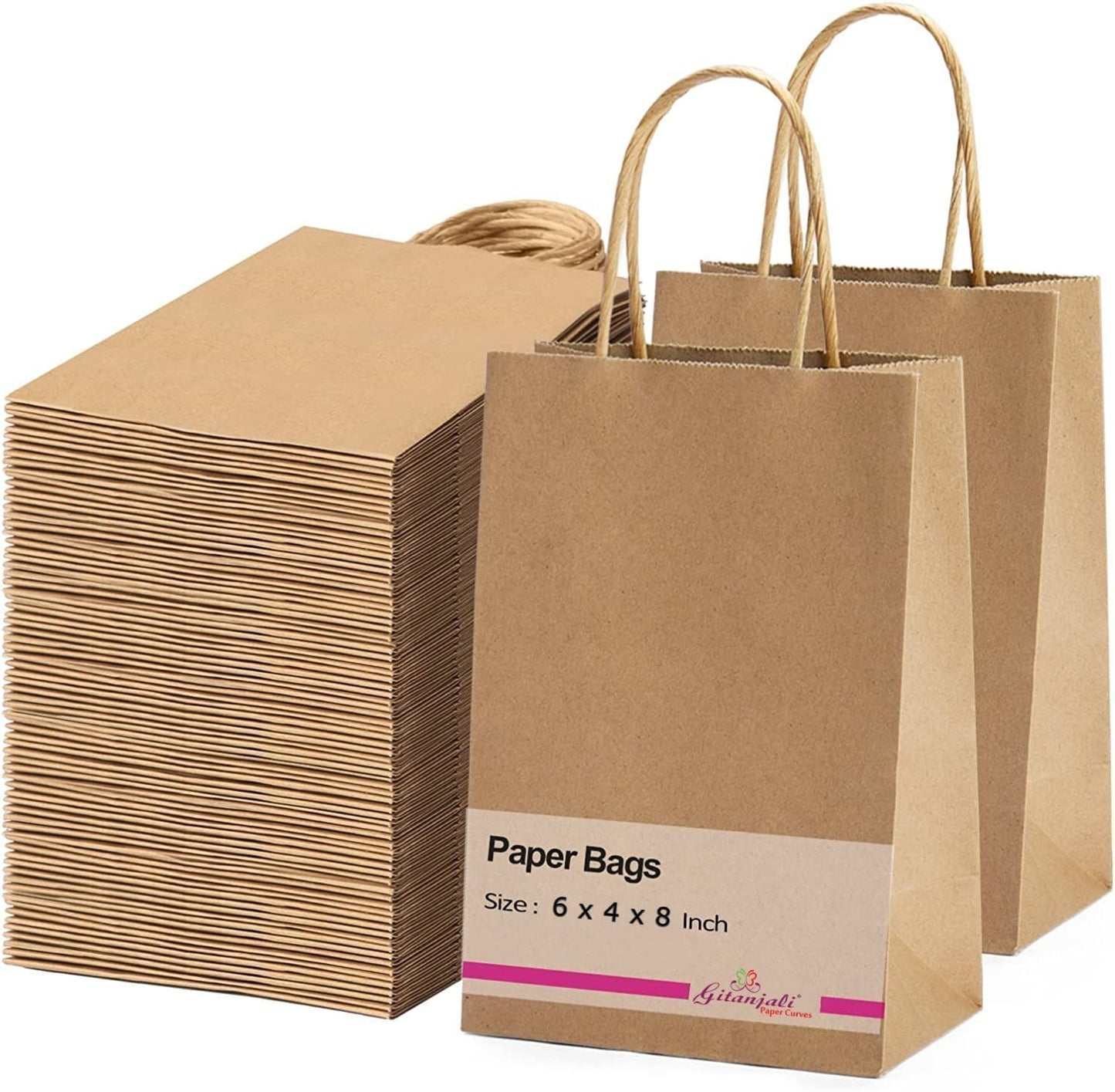 ABDROZ® Disposable Brown Kraft Paper Bags 6"x8"x4" Pack of 25pcs- Small Party Favor Goodie Bag, Craft Paper Return Gift Bags -Disposable Recycled Eco Friendly Paper Bags (6"x8"x4")
