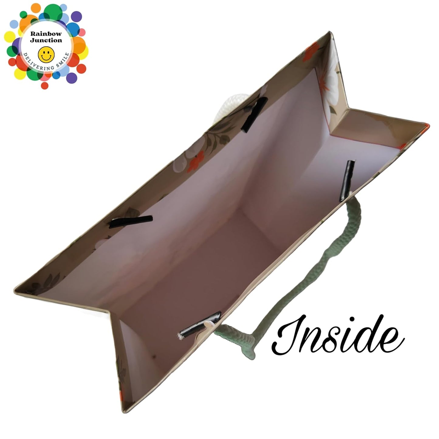 RAINBOW JUNCTION® 10pcs Paper Bags–Return Gift Bags with Handles For Weddings,Anniversarie, Birthday,Diwali,Navratri,Holiday Presents,Events,Baby Shower,Valentine’s Day (Floral Theme, 26.5x17.5x7.5cm)