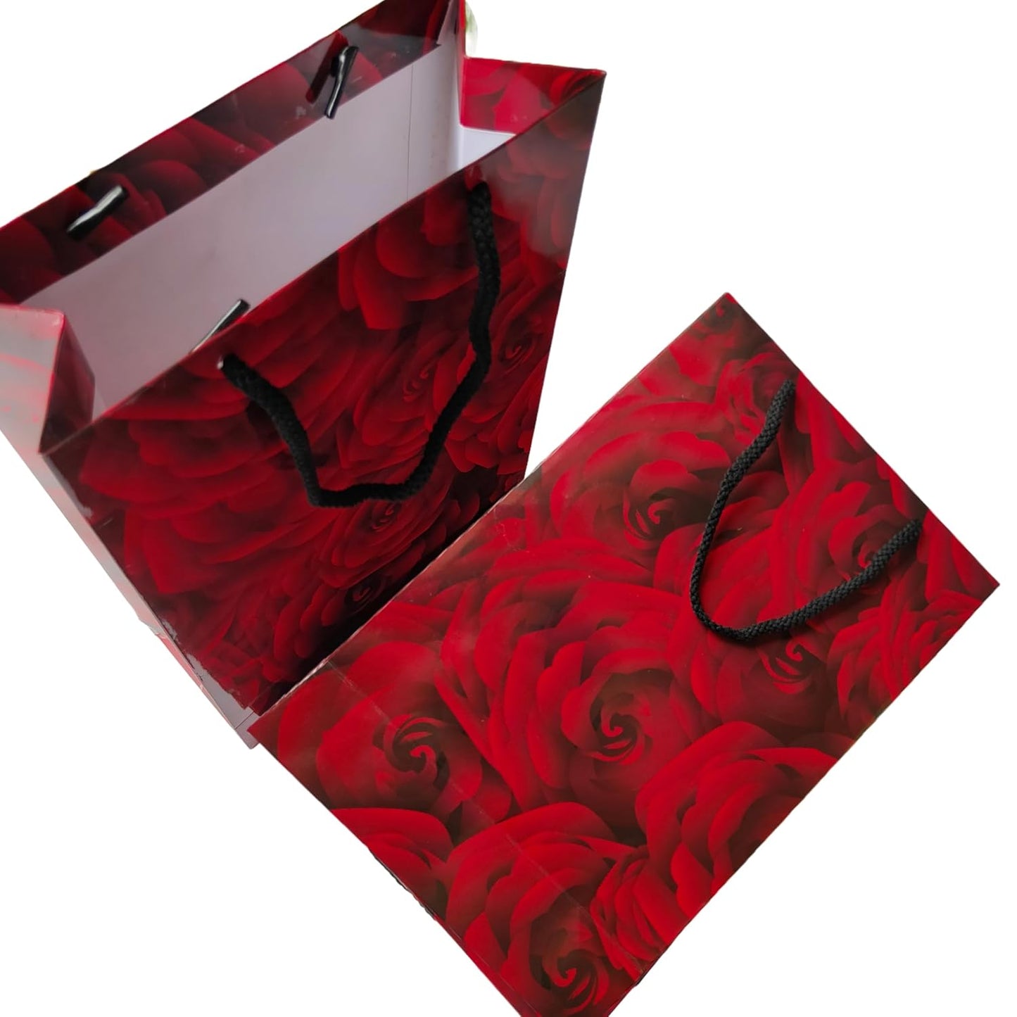RAINBOW JUNCTION® 2pcs Paper Bags – Return Gift Bags with Handles For Weddings, Anniversaries, Birthdays, Diwali, Navratri, Holiday Presents, Events, Baby Shower, Valentine’s Day (Rose Theme)
