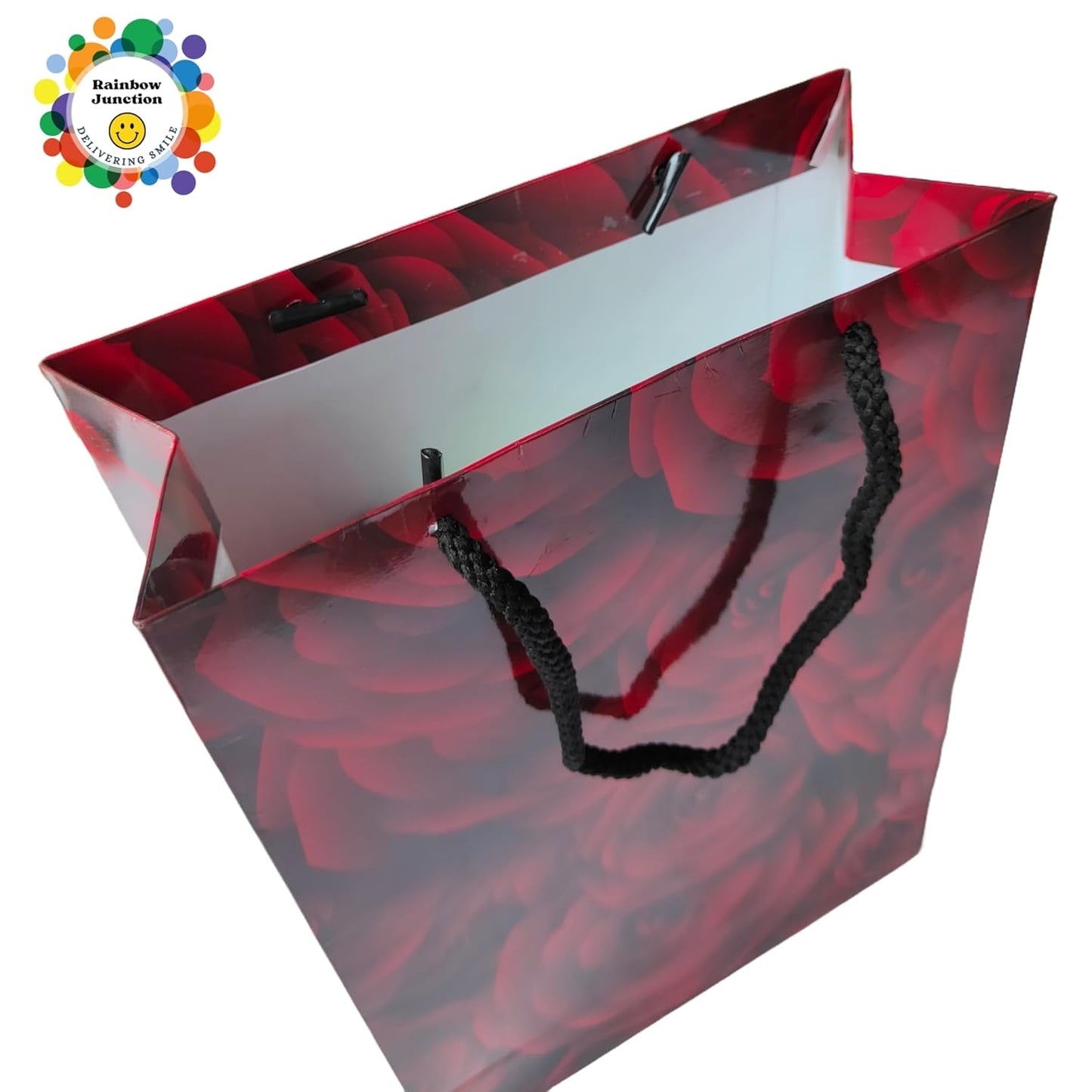 RAINBOW JUNCTION® 2pcs Paper Bags – Return Gift Bags with Handles For Weddings, Anniversaries, Birthdays, Diwali, Navratri, Holiday Presents, Events, Baby Shower, Valentine’s Day (Rose Theme)