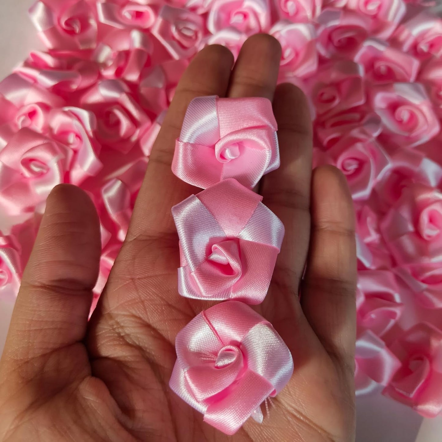 RAINBOW JUNCTION® 50pcs Silk Fabric Rose for Festival and Events, Home Decor, DIY Crafts, Wedding Decoration, Pooja Room, Gift Packing (Pink+White, 3cm)