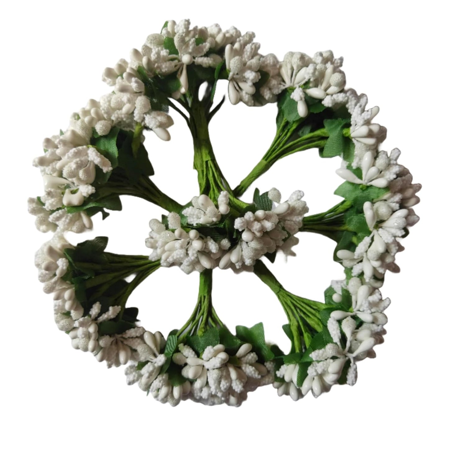 Rainbow Junction® Artificial White Pollen Flower for DIY Craft, Jewellery Making, Hair Accessories, Home Decoration (White,12 Bunch of 12 Pollen Each)