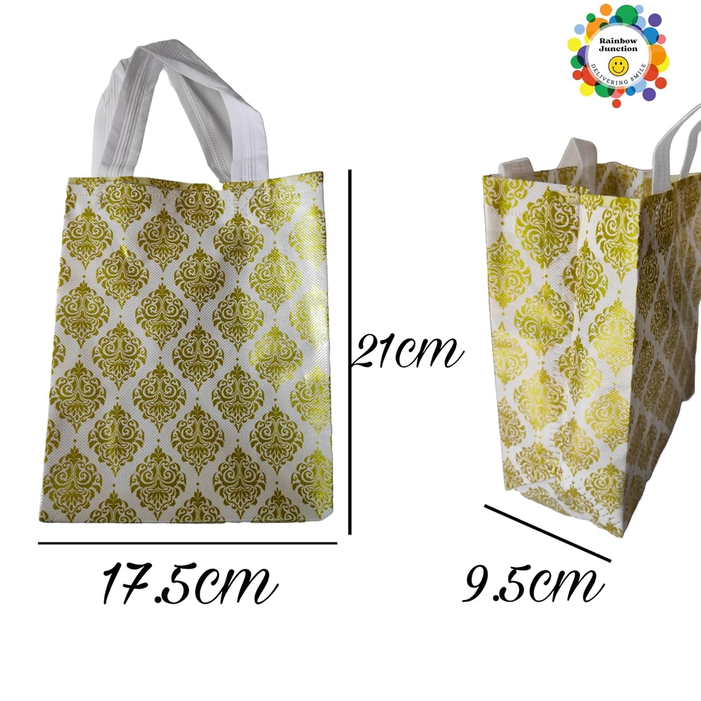 RAINBOW JUNCTION® Non-Woven Printed Reusable Eco-Friendly Carry Bags with Handle For Party Return Gift, Wedding Gifts, Shagun, Saree, Mithai, Jewellery, Traditional Gift Bag (7x8.5x3.5 inch, 10pcs)