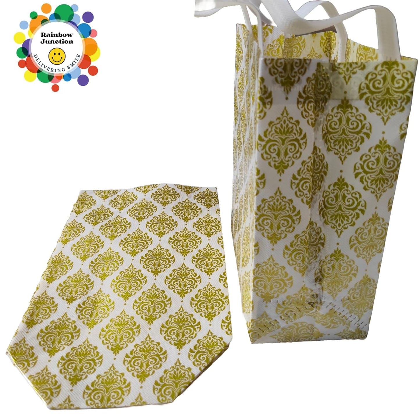 RAINBOW JUNCTION® Non-Woven Printed Reusable Eco-Friendly Carry Bags with Handle For Party Return Gift, Wedding Gifts, Shagun, Saree, Mithai, Jewellery, Traditional Gift Bag (7x8.5x3.5 inch, 10pcs)