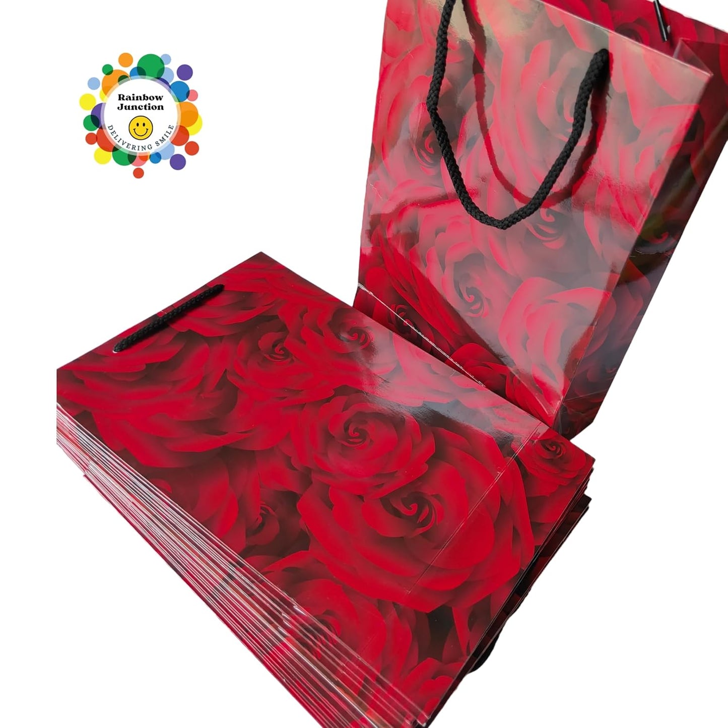RAINBOW JUNCTION® 2pcs Paper Bags – Return Gift Bags with Handles For Weddings, Anniversaries, Birthdays, Diwali, Navratri, Holiday Presents, Events, Baby Shower, Valentine’s Day (Rose Theme)