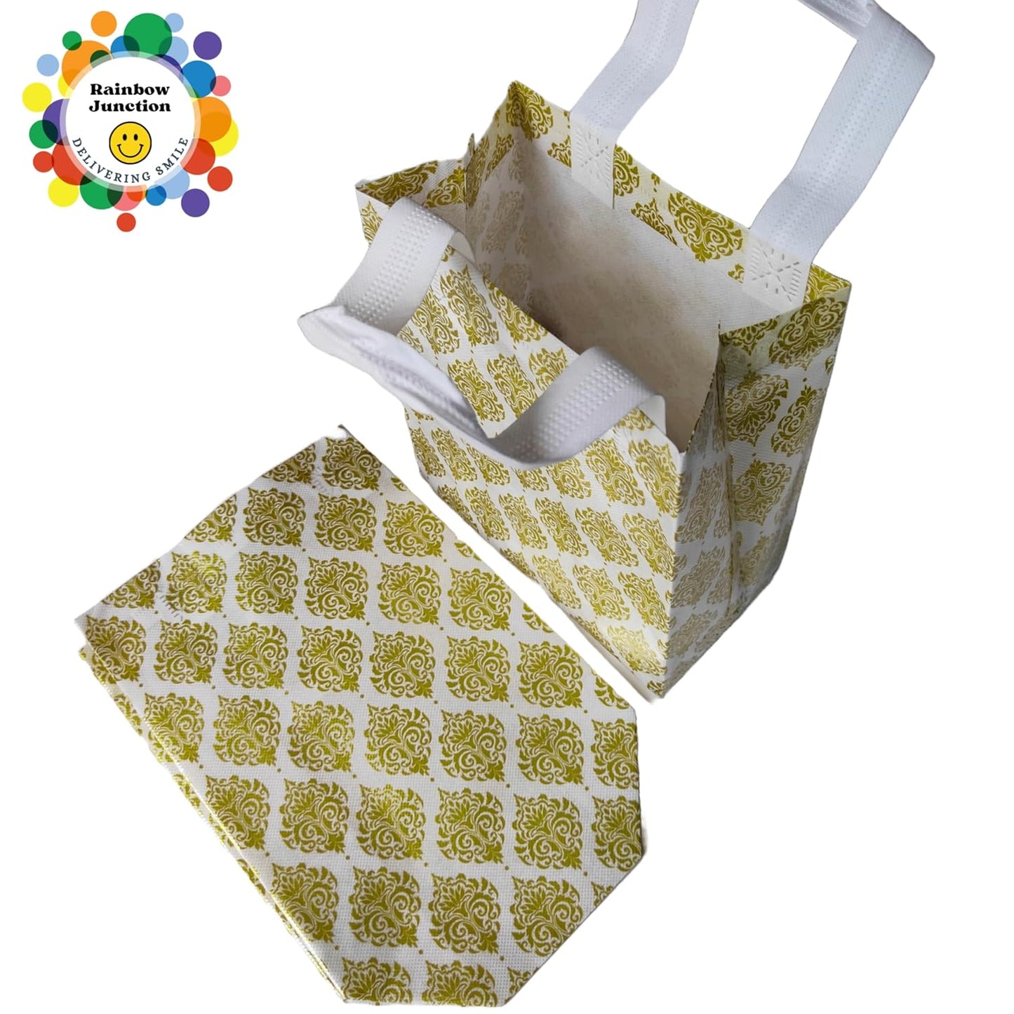 RAINBOW JUNCTION® Non-Woven Printed Reusable Eco-Friendly Carry Bags with Handle For Party Return Gift, Wedding Gifts, Shagun, Saree, Mithai, Jewellery, Traditional Gift Bag (7x8.5x3.5 inch, 10pcs)