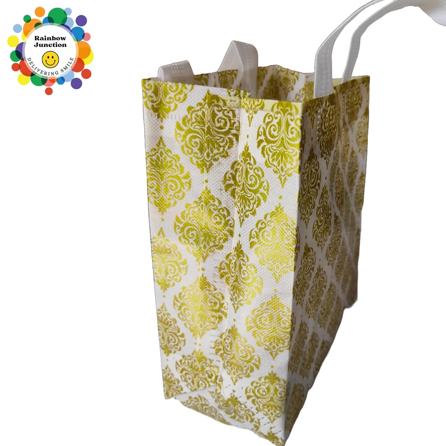 RAINBOW JUNCTION® Non-Woven Printed Reusable Eco-Friendly Carry Bags with Handle For Party Return Gift, Wedding Gifts, Shagun, Saree, Mithai, Jewellery, Traditional Gift Bag (7x8.5x3.5 inch, 10pcs)