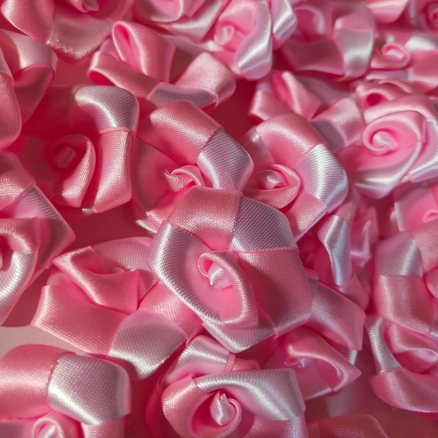 RAINBOW JUNCTION® 50pcs Silk Fabric Rose for Festival and Events, Home Decor, DIY Crafts, Wedding Decoration, Pooja Room, Gift Packing (Pink+White, 3cm)