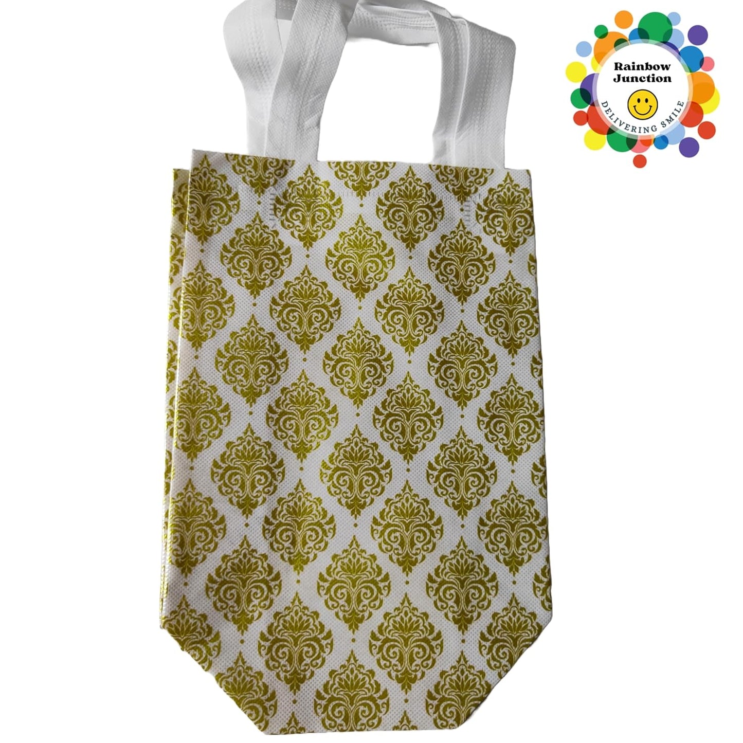 RAINBOW JUNCTION® Non-Woven Printed Reusable Eco-Friendly Carry Bags with Handle For Party Return Gift, Wedding Gifts, Shagun, Saree, Mithai, Jewellery, Traditional Gift Bag (7x8.5x3.5 inch, 10pcs)