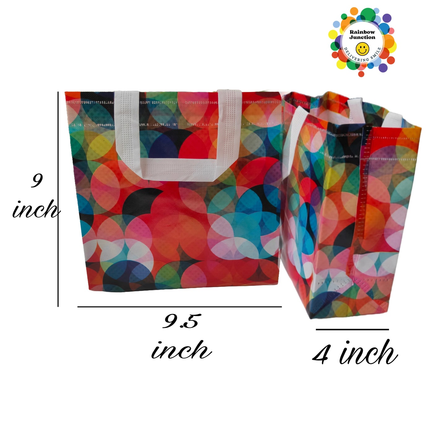 RAINBOW JUNCTION® 10Pcs Laminated Non-Woven Rectangular Printed Reusable Eco-Friendly Carry Bags with Handle for Party Return Gift, Wedding Gifts, Shagun, Saree, Mithai, Jewellery, Traditional Gift Bag