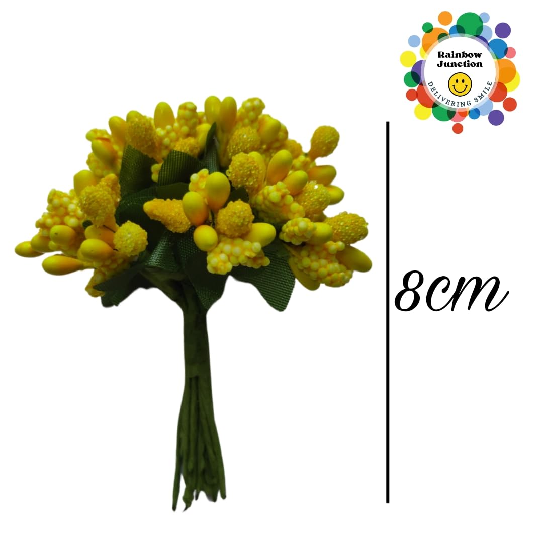 Rainbow Junction® Artificial Yellow Pollen Flower for DIY Craft, Jewellery Making, Hair Accessories, Home Decoration (Yellow,9 Bunch of 12 Pollen Each)