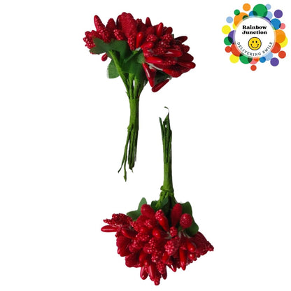 Rainbow Junction® Artificial Red Pollen Flower for DIY, Art and Craft, Jewellery Making, Hair Accessories, Home Decoration (Red,6 Bunch)
