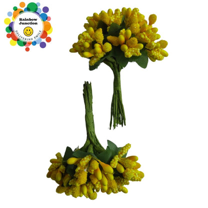 Rainbow Junction® Artificial Yellow Pollen Flower for DIY Craft, Jewellery Making, Hair Accessories, Home Decoration (Yellow,9 Bunch of 12 Pollen Each)