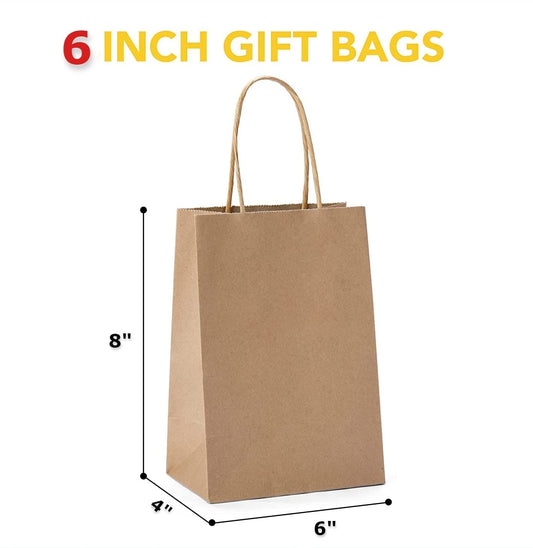 ABDROZ® Disposable Brown Kraft Paper Bags 6"x8"x4" Pack of 25pcs- Small Party Favor Goodie Bag, Craft Paper Return Gift Bags -Disposable Recycled Eco Friendly Paper Bags (6"x8"x4")
