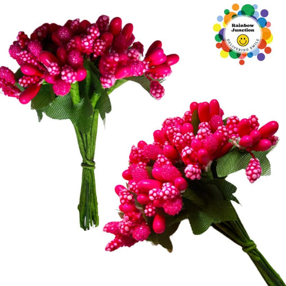 Rainbow Junction® Artificial Pink Pollen Flower for DIY Craft, Jewellery Making, Hair Accessories, Home Decoration (Pink,12 Bunch of 12 Pollen Each)