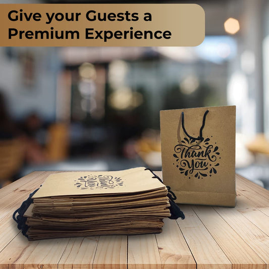 Suffix Retail ® (Pack of 50) Brown Paper Thank You Gift Bags with Braided Cotton Handles (12X8.7X3 inches)