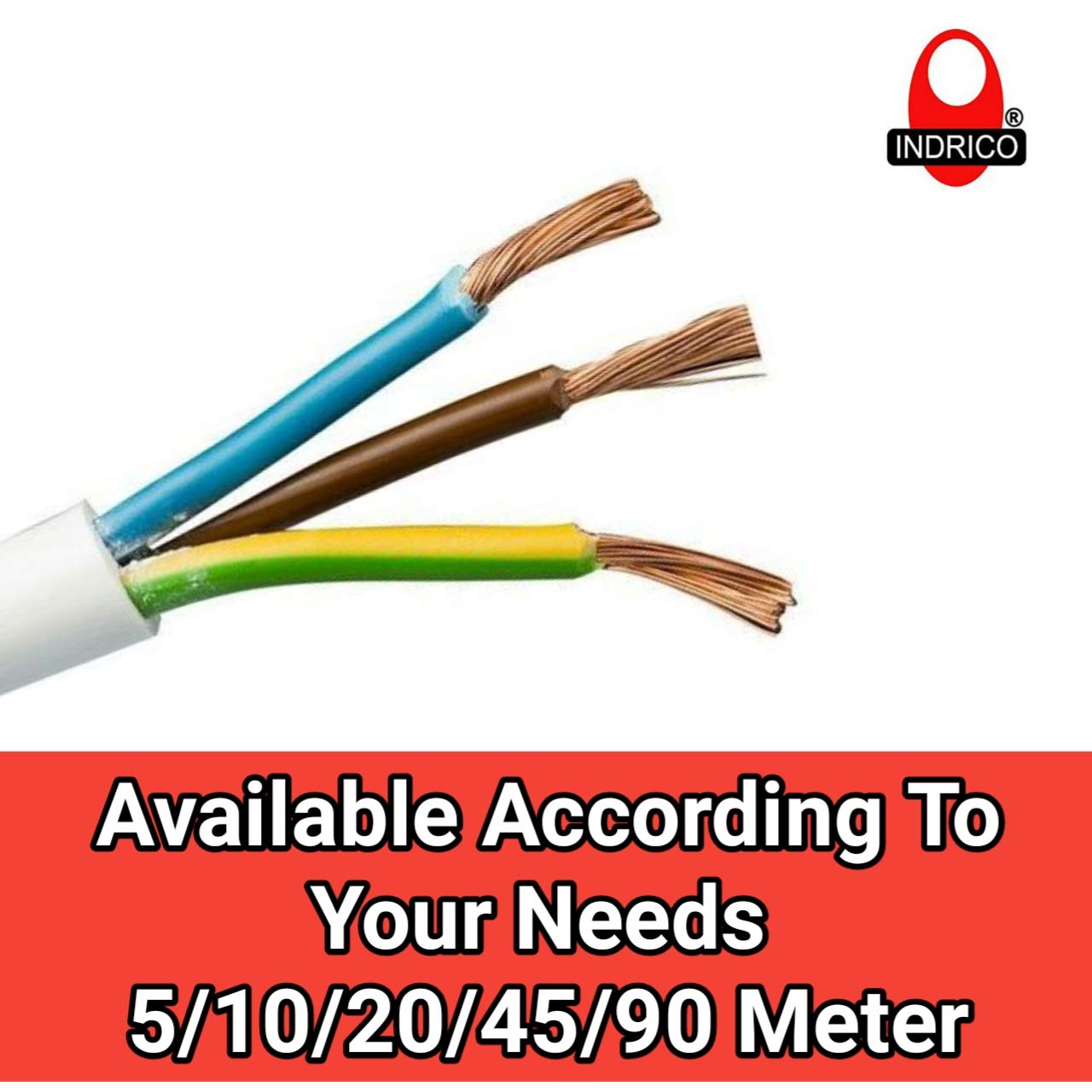 INDRICO® 3 Core Round Copper Wires and Cables (1.5 Sq. mm) for Domestic and Industrial Electric Connections(Colour May Vary) (20 Meter)