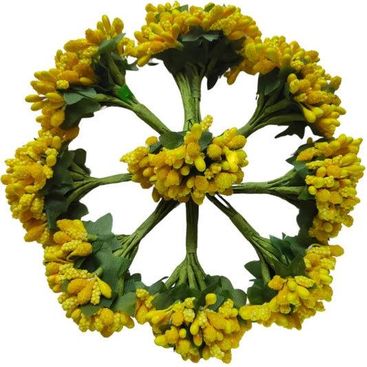 Rainbow Junction® Artificial Yellow Pollen Flower for DIY, Art and Craft, Jewellery Making, Hair Accessories, Home Decoration (Yellow,6 Bunch)