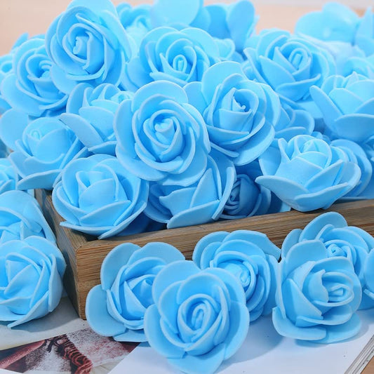 ABDROZ® 50pcs  Artificial Rose, Fake Foam Water Floating Flowers for Festival and Events, Home Decor, DIY Crafts, Wedding Decoration, Pooja Room, Gift Packing (Sky Blue)