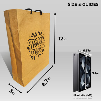Suffix Retail ® (Pack of 50) Brown Paper Thank You Gift Bags with Braided Cotton Handles (12X8.7X3 inches)