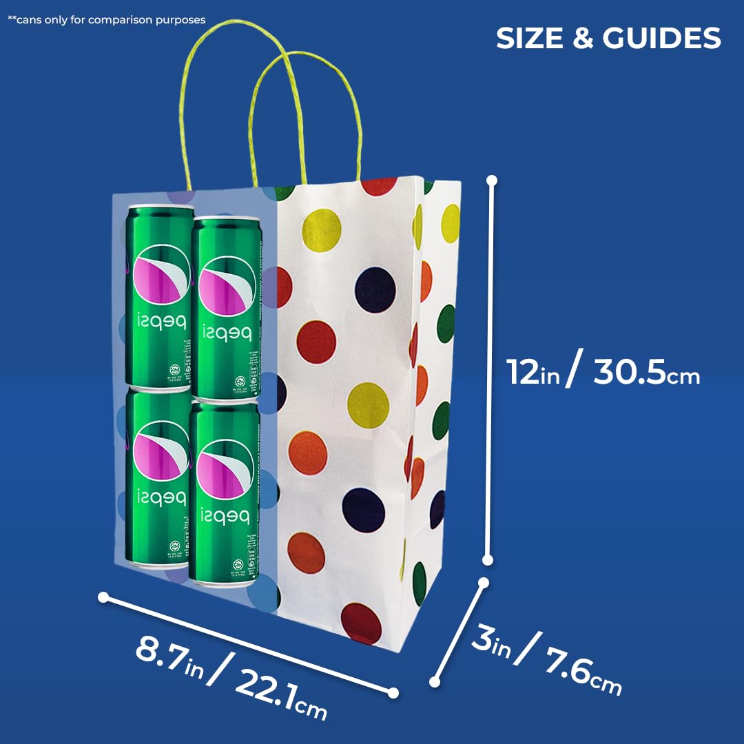 ABDROZ® Polka Dots Paper Bags For Return Gifts With Gift Tags & Threads/Gift Bags For Corporate Events (12X8.7X3 Inches) | Party Favor Bags -(Pack Of 20)