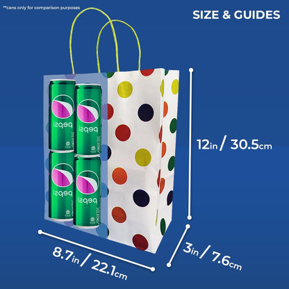 ABDROZ® Polka Dots Paper Bags For Return Gifts With Gift Tags & Threads/Gift Bags For Corporate Events (12X8.7X3 Inches) | Party Favor Bags -(Pack Of 20)