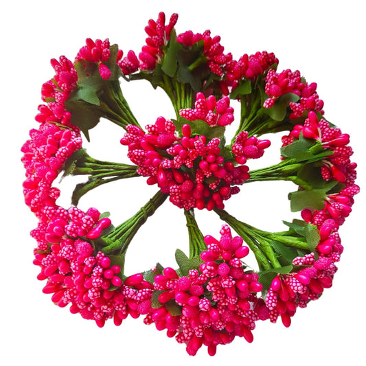 Rainbow Junction® Artificial Pink Pollen Flower for DIY Craft, Jewellery Making, Hair Accessories, Home Decoration (Pink,12 Bunch of 12 Pollen Each)