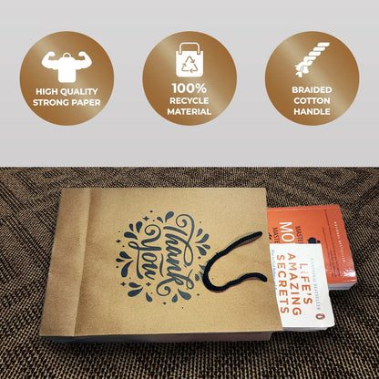 Suffix Retail ® (Pack of 50) Brown Paper Thank You Gift Bags with Braided Cotton Handles (12X8.7X3 inches)