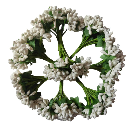 Rainbow Junction® Artificial White Pollen Flower for DIY Craft, Jewellery Making, Hair Accessories, Home Decoration (White,6 Bunch of 12 Pollen Each, 72pcs)
