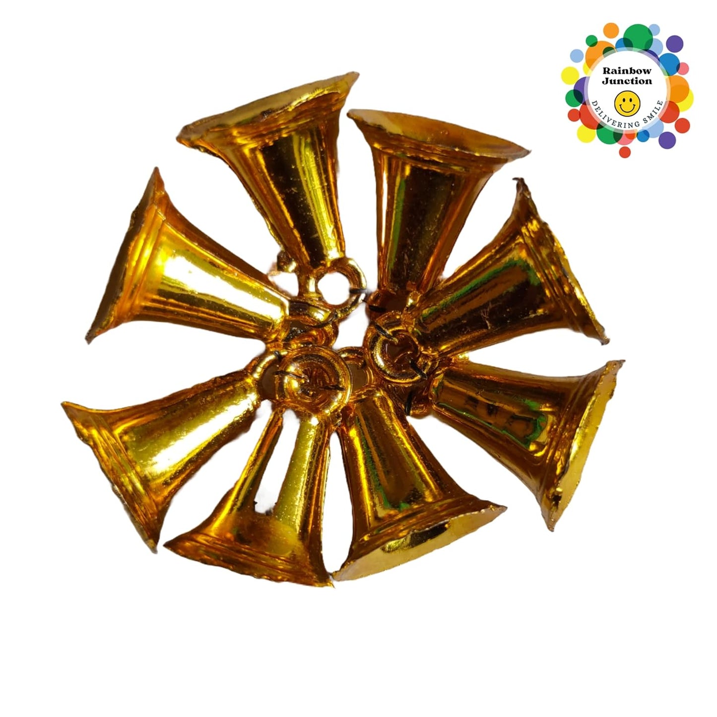 Rainbow Junction® 50pcs Plastic Bell for DIY, Art, Craft, Home Décor, Festive Décor, Christmas Tree Decoration or Other Craft Work (Golden)