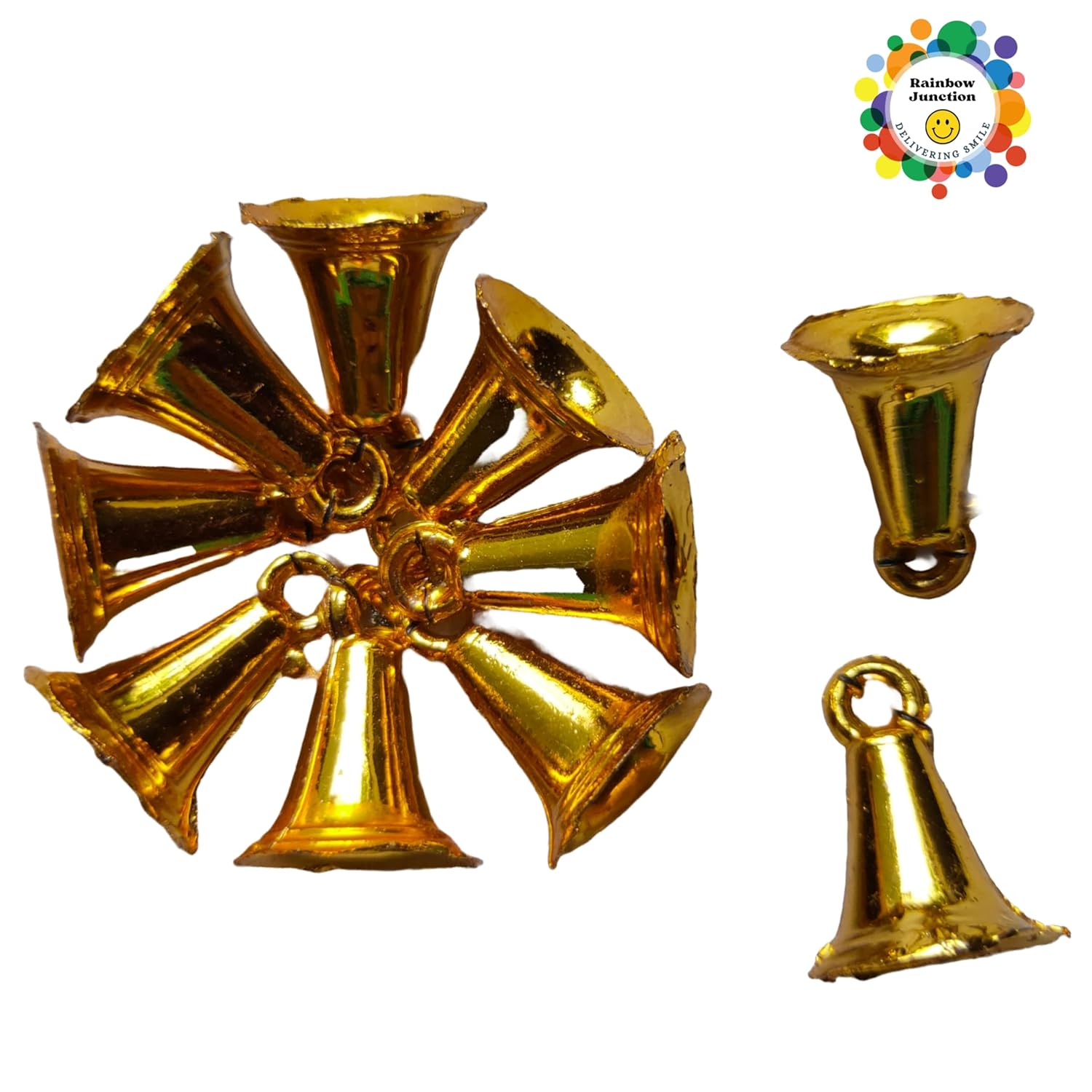 Rainbow Junction® 50pcs Plastic Bell for DIY, Art, Craft, Home Décor, Festive Décor, Christmas Tree Decoration or Other Craft Work (Golden)