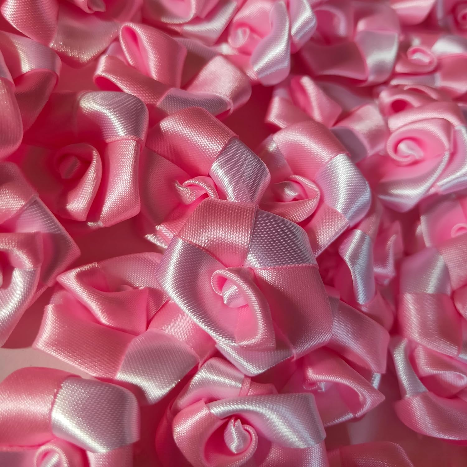 RAINBOW JUNCTION® 50pcs Silk Fabric Rose for Festival and Events, Home Decor, DIY Crafts, Wedding Decoration, Pooja Room, Gift Packing (Pink+White, 3cm)