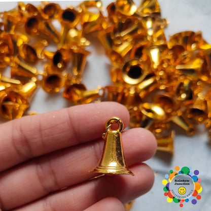 Rainbow Junction® 50pcs Plastic Bell for DIY, Art, Craft, Home Décor, Festive Décor, Christmas Tree Decoration or Other Craft Work (Golden)