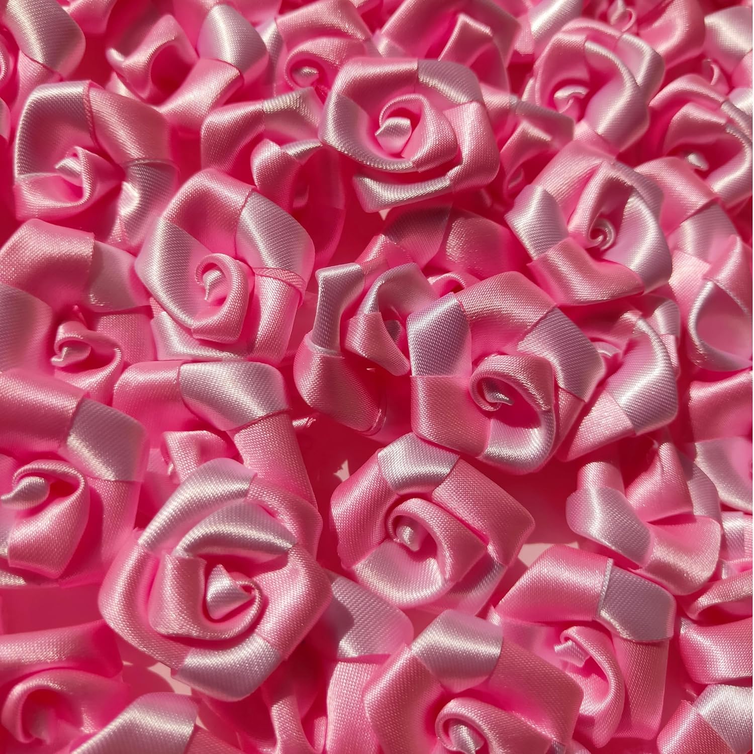 RAINBOW JUNCTION® 50pcs Silk Fabric Rose for Festival and Events, Home Decor, DIY Crafts, Wedding Decoration, Pooja Room, Gift Packing (Pink+White, 3cm)