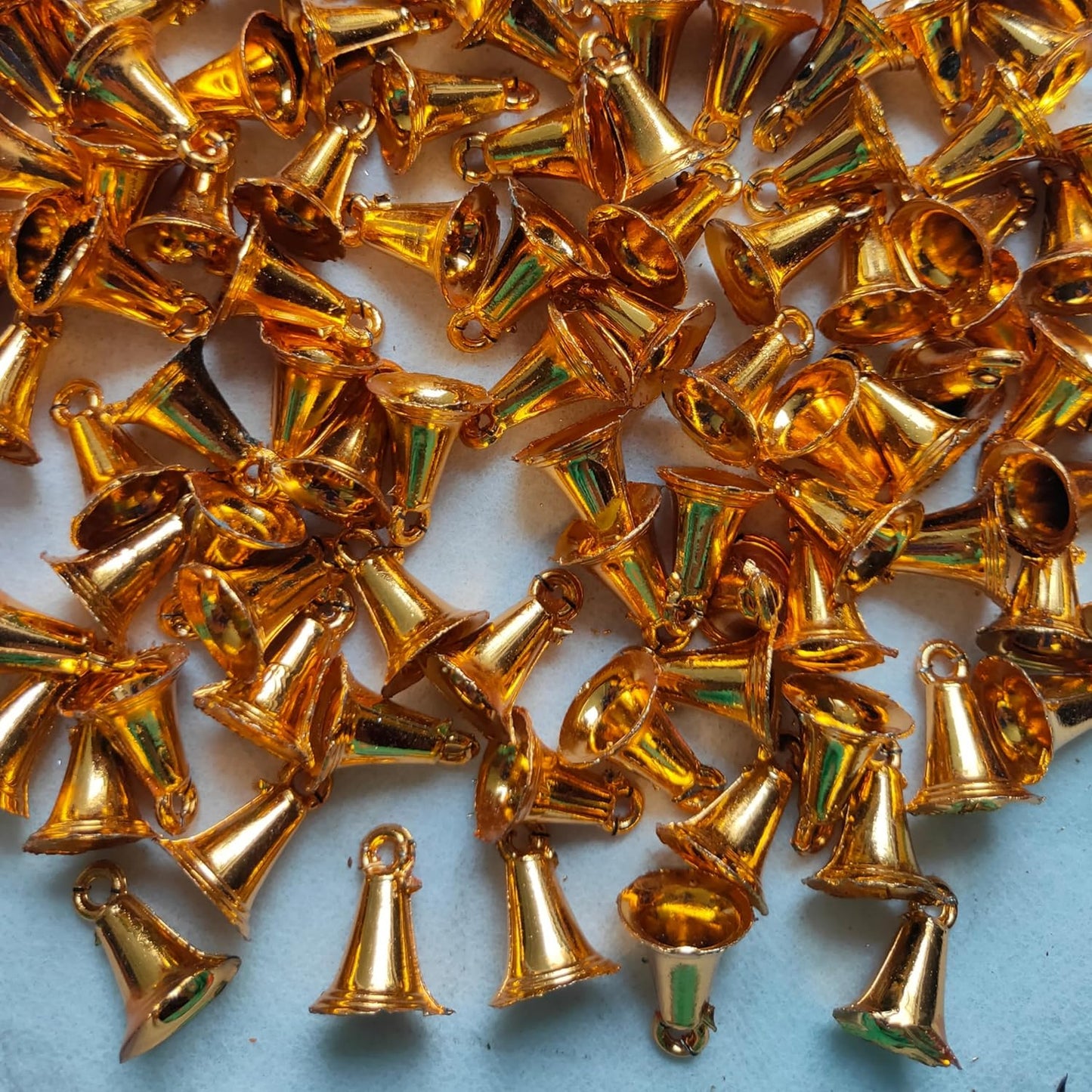 Rainbow Junction® 50pcs Plastic Bell for DIY, Art, Craft, Home Décor, Festive Décor, Christmas Tree Decoration or Other Craft Work (Golden)