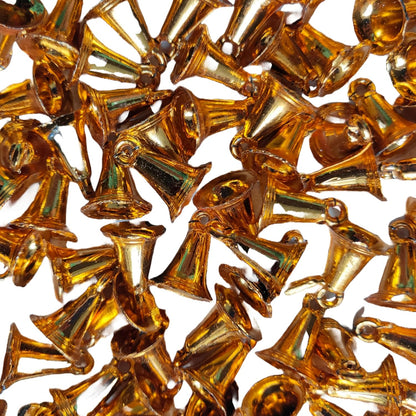 Rainbow Junction® 50pcs Plastic Bell for DIY, Art, Craft, Home Décor, Festive Décor, Christmas Tree Decoration or Other Craft Work (Golden)
